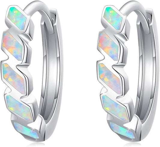 Small Hoop Earrings for Women 925 Sterling Silver Huggie Hoop Opal Earrings Hypoallergenic Earring Jewelry Gifts