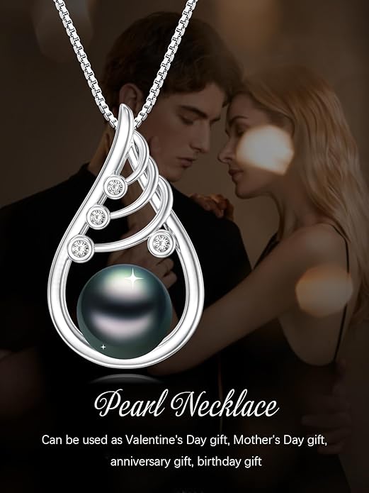 KANNSOAR Tahitian Black Pearl Pendant Necklace AAAA 18K White Gold Plated 925 Sterling Silver Black Pearl Jewelry Gift for Women Mother Wife Her for Anniversary Christmas Birthday