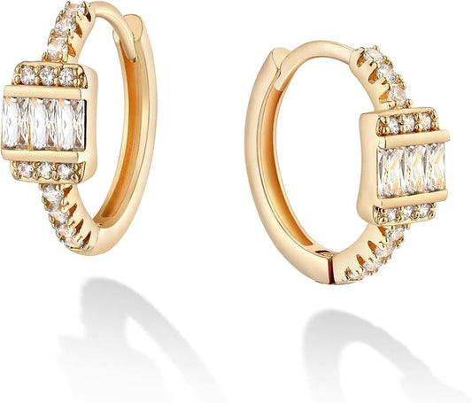 Gold Huggie Hoop Earrings 14K Gold Plated Dainty Chunky Thick Hoop Diamond Cubic Zriconia Inlay Sleeper Tiny Delicate Boho Beach Simple Hypoallergenic Jewelry Gift for Her