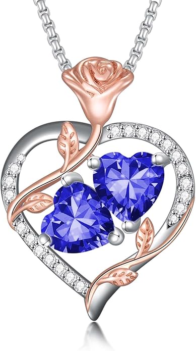 Christmas Gifts for Women Rose Heart Birthstone Pendant Necklace I Love You Forever Jewelry Valentine Mothers Day Birthday Gifts for Women Her Wife Girlfriend