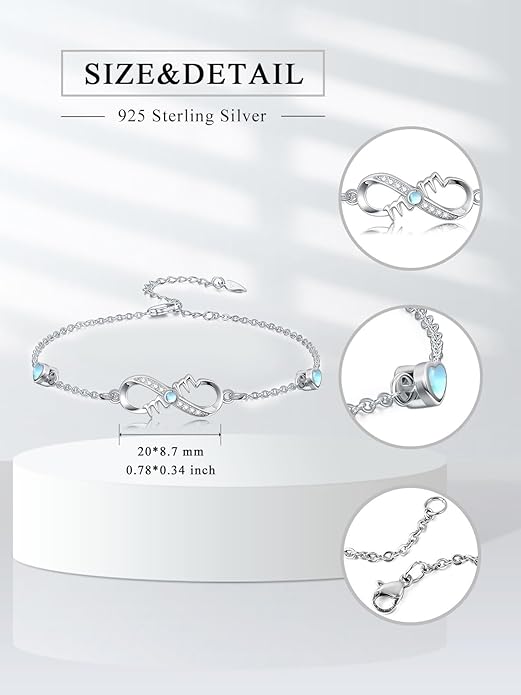 Dorunmo Infinity Bracelet Mom Bracelet 925 Sterling Silver 14K Gold Plated Infinity Heart Anklet for Women Christmas Jewelry Gifts for Wife Mom Daughter