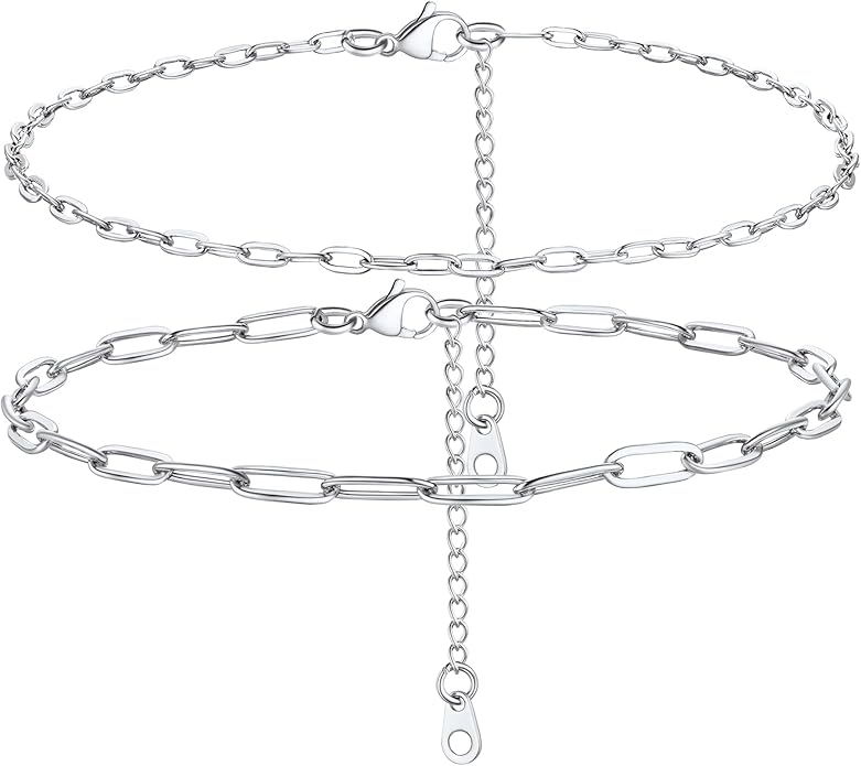 PROSTEEL Stainless Steel Chain Anklets for Women, Silver/Gold Tone, Ankle Bracelets Hypoallergenic, 8-10.5 Inch Adjustable, Come with Box