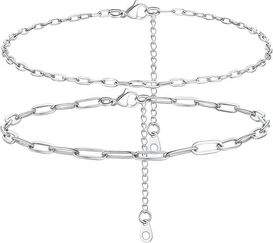 PROSTEEL Stainless Steel Chain Anklets for Women, Silver/Gold Tone, Ankle Bracelets Hypoallergenic, 8-10.5 Inch Adjustable, Come with Box