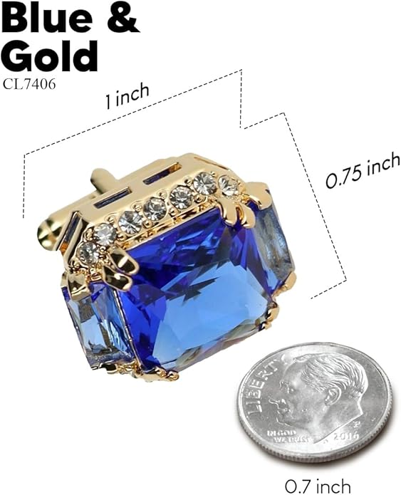 Rectangular Colored Diamond-Flanked Crystal Cuff Links – Tuxedo Suit Accessories, Cufflinks for Men