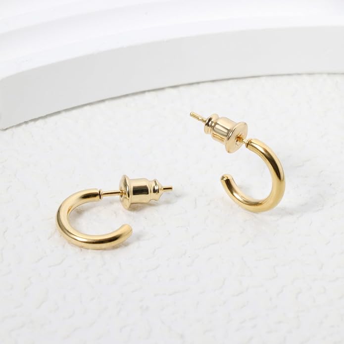 Minimalist Hoops for Women - 14K Gold Open Huggie Hoop Earrings, Hypoallergenic Tiny Hoops in Gold and Silver (Set of 1-5 Pairs)