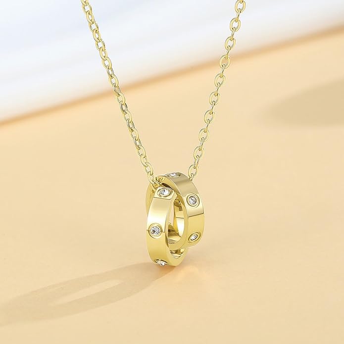 Love Necklace, Interlocking Circle Necklace, Dainty Pendant Necklace for Women, Stocking Stuffers for Women Valentines Christmas