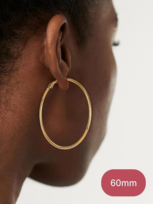 FOCALOOK 14K Gold Plated Lightweight Large Hoops| 2mm Thin Hoop Earrings for Women 30/40/50/70/100mm