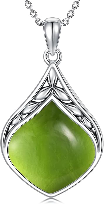 Teardrop Necklace 925 Sterling Silver Vintage Natural Gemstone Pendant Jewelry Birthday Christmas Gifts for Women Mom