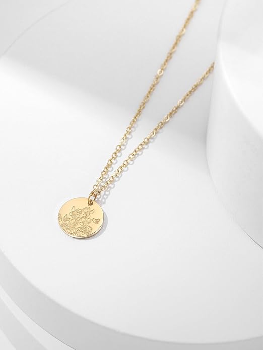 Birth Flower Necklace, 14K Gold Plated Floral Pendant Necklaces for Women, Simple Dainty Birth Month Flower Necklace, Birthday Jewelry for Women - 12 Month