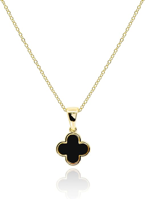 MUSEQVE Four Leaf Clover Necklace for Women Dainty Mother of Pearl White Black Onyx Pink Blue Mint Green Crystal Lucky Clover Pendant 14K Gold Plated Jewelry Gifts [CVRN]