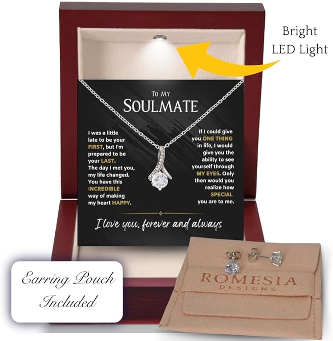 To My Soulmate Necklace For Women, Soul Mate Jewelry for Women, Future Wife Gifts, To My Wife Necklace from Husband, Gifts for Girlfriend, Pendant With Message Card