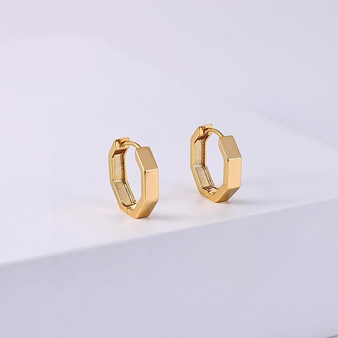 Gacimy Gold Huggie Hoop Earrings for Women 14k Gold Plated, Small Hoop Earrings for Women, 1/2 Inch Yellow Color Earrings for Women