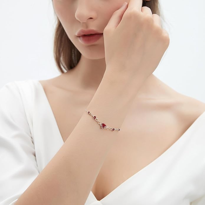 G&GEMSJEW Infinity Heart Birthstone Bracelets for Women, 925 Sterling Silver Women Charm Link Bracelet Adjustable, Birthday Anniversary Christmas Jewelry Gifts for Women Wife Mom Girlfriend Her