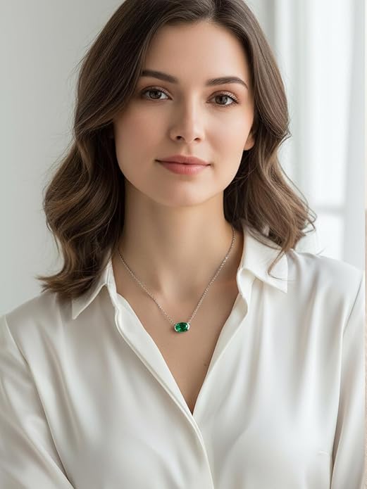 CYW Moissanite/Ruby/Sapphire/Emerald Dainty Pendant Necklace for Women, Novelty Design, Really Authentic Solid 925 Sterling Silver, 16"/18"/20" Adjustable, Birthday Anniversary Valentines Gift