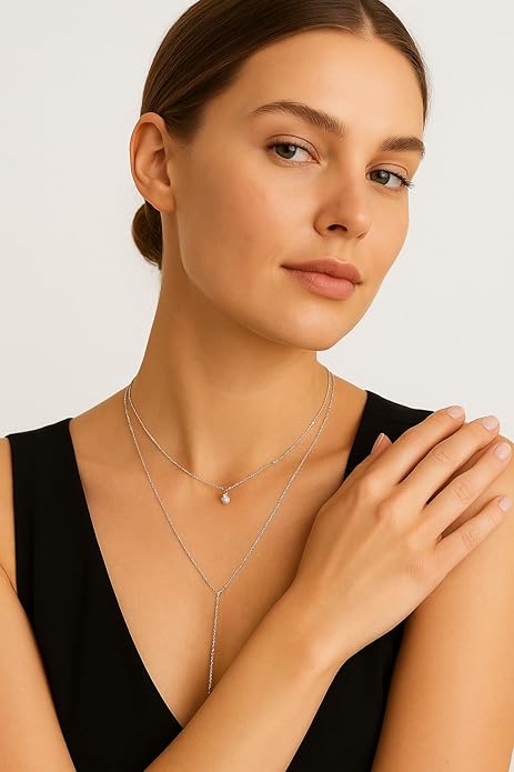 14K Gold Plated Y Necklace for Women – Dainty Lariat Long Pendant Chain, Layered Drop Necklace for V Neck Dress, Simple Sexy Cleavage Jewelry Gifts for Women