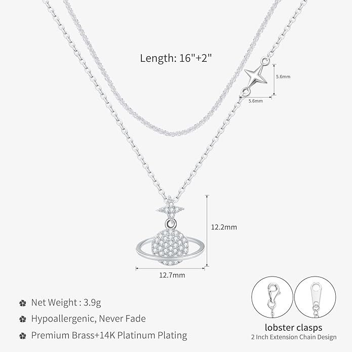 Copper Alloy 14K Gold Plated | 14K Platinum Plated Necklace for Women Double Layer Pendant Necklace Fashionable Multi-Layer Jewelry