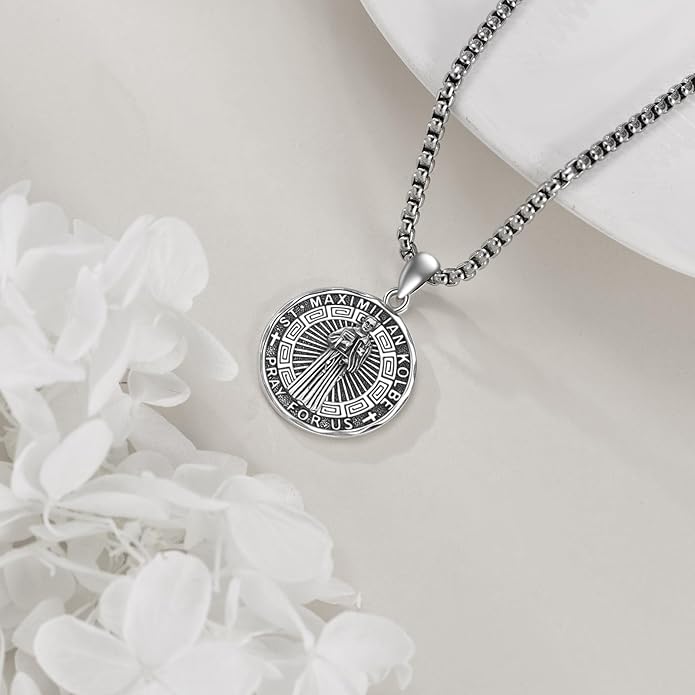 YFN Patron Saint Necklace Sterling Silver Amulet Medal Pendant Religious Protector Jewelry Gifts for Women Men