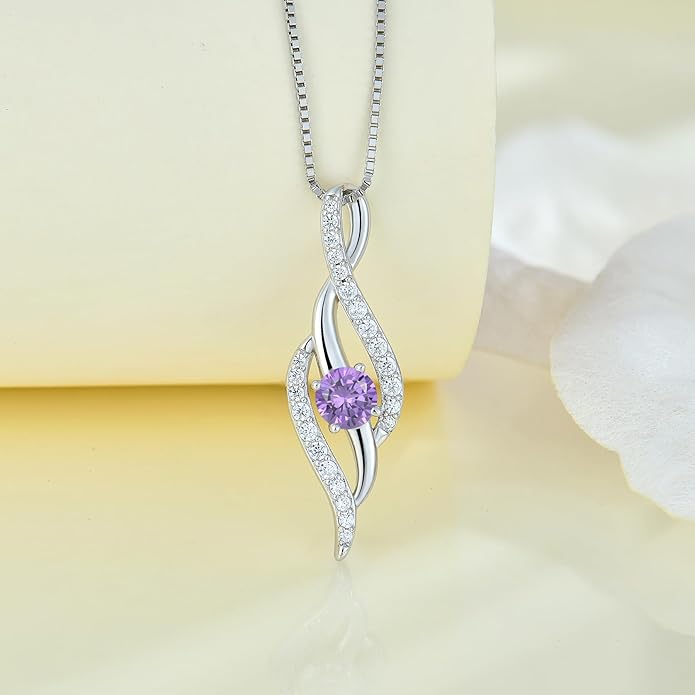 Women Infinity Necklace 925 Sterling Silver Twist Birthstone Pendant with Chain 5A Cubic Zirconia Jewelry