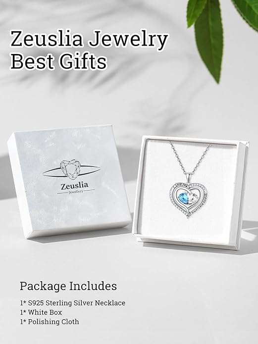 Zeuslia Double Birthstone Necklace Gifts for Wife - 925 Sterling Silver Sunflower/Rose/Crown Cross/Compass/Heart Pendant I Love You Necklace, Anniversary Birthday Gifts for Wife Girlfriend Mom Her