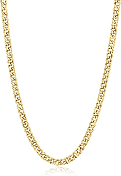 sovesi 3.5/5mm Cuban Link Chain Necklace for Men, Silver Tone/Black/14K Gold Plated Stainless Steel Necklace Chain, Mens Chain 16-28 Inch Jewelry Gift