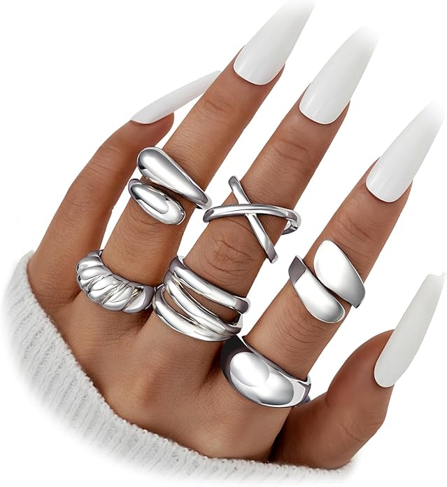 YEEZII Chunky Gold Rings for Women Non Tarnish, 18K Gold Plated Stackable Thumb Ring, Statement Women Rings Set
