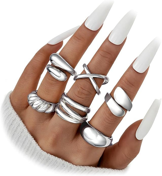 YEEZII Chunky Gold Rings for Women Non Tarnish, 18K Gold Plated Stackable Thumb Ring, Statement Women Rings Set