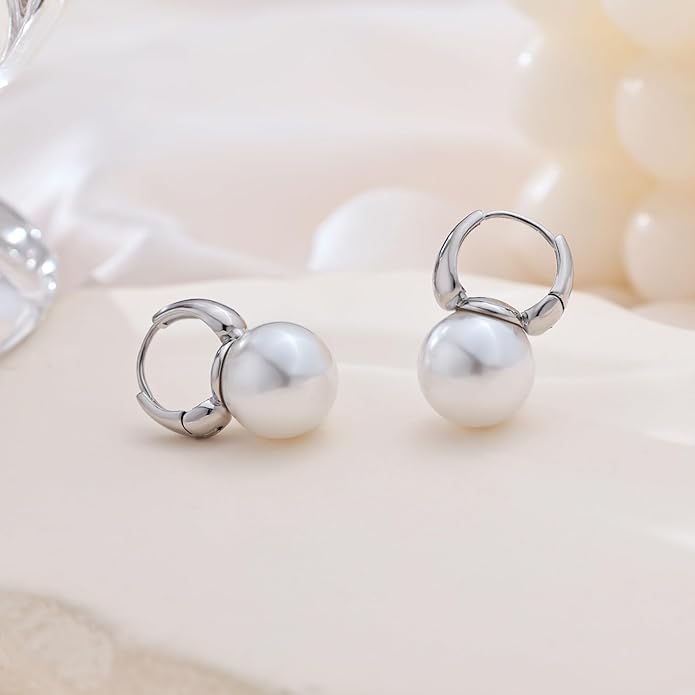 CHESKY Pearl Earrings for Women, Dainty 14K Gold Plated/Silver Plated Drop Quality Handpicked AAA+ Freshwater Cultured Round Pearls Dangle Earrings Wedding Jewelry for Women Gifts