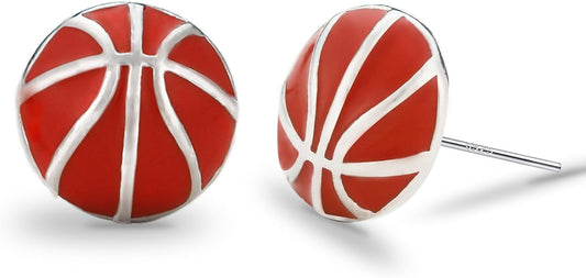 SmileBelle Sterling Silver Sports Earrings, Hypoallergenic Volleyball Earrings, Soccer, Basketball Baseball Softball Stud Jewelry for Women Mom as Game Day Gifts Sports Fan Teen Stuff Accessories