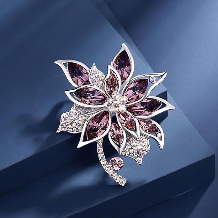 Sparkling Rhinestone Flower Brooch Pin Premium Blue Purple Crystal Flower Brooch Lapel Pins Vintage White Rose Broochs Clothes Hat Bag Dress Clothing Jewelry for Women