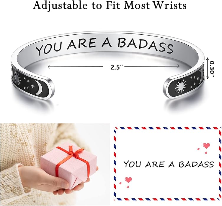 TONY & SANDY Inspirational Bracelets for Women Teen Girls Personalized Gifts for Daughter Granddaughter Mom Sister Friends Stainless Steel Engraved Cuff Birthday Easter Christmas