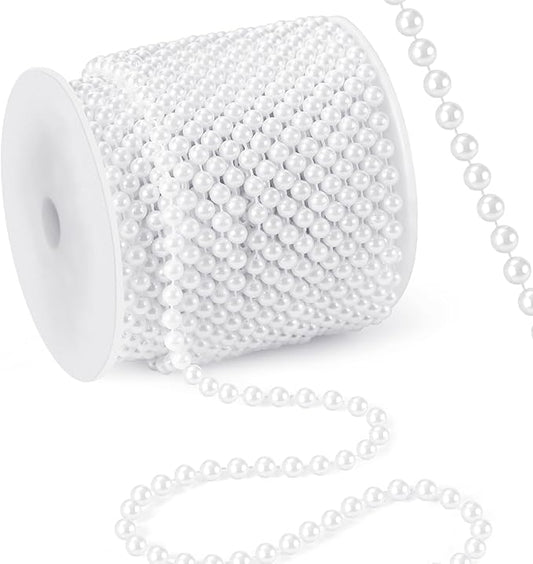 82 Feet Faux Pearl Garland, 6mm Pearl String Roll Strands, Extended String of Pearls Garland for Christmas Tree Wedding Party Decoration Centerpieces Flowers DIY Crafts (White)