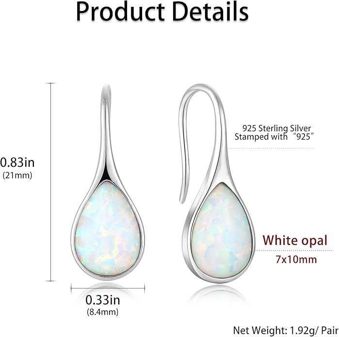 Opal Earrings 925 Sterling Silver Hook Drop Teardrop Gemstone Earrings October Birthstone Dangle Earrings Jewelry Gift for Women
