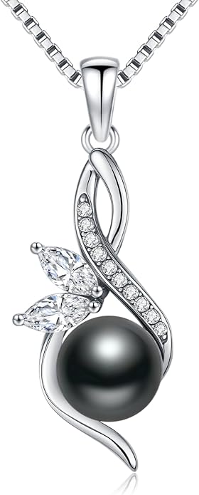 KANNSOAR Tahitian Black Pearl AAAA 18K Gold Plated Sterling Silver Trendy Pendant Necklace for Women Wife Mom Girlfriend Valentine Her Jewelry Gift for Anniversary Birthday Christmas