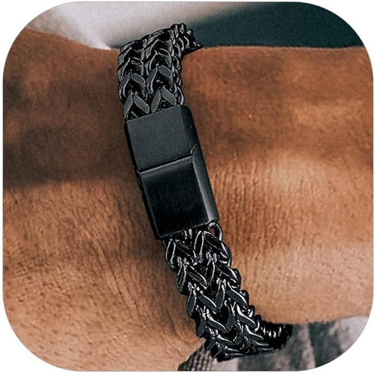 Richsteel Bracelets for Men 6mm/10mm/12mm Width Stainless Steel With Sturdy Clasp Franco Curb Chain Mens Bracelet 7.4/8.2/9 Inches Length