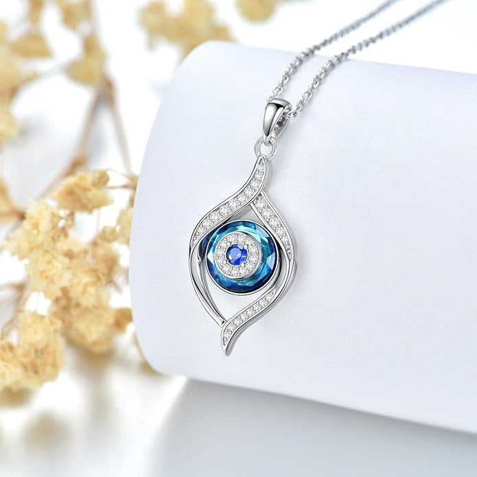 VONALA Evil Eye Necklace Sterling Silver Blue/Purple/White/Multi Eyes Pendant Necklace Luck Amulet Ojo Turco Jewelry Gift for Women Girls Daughter Mother