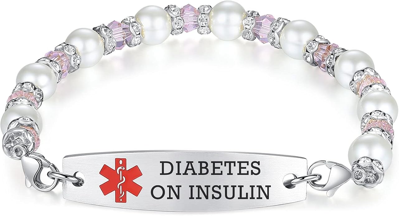 mnmoom 7.5 inch interchangeable Medical id bracelets for Women beads Medical alert bracelets with customize engraving
