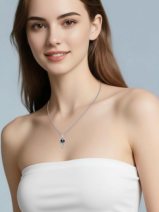 KANNSOAR Tahitian Black Pearl 18K White Gold Plated Sterling Silver Heart/Infinity/Four Leaf Clover Pendant Necklace Jewelry Gifts for Women Wife Mom Girlfriend Wedding Birthday Anniversary Christmas