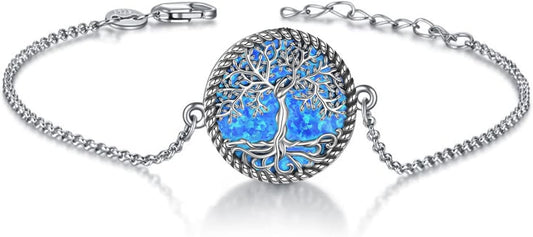 ONEFINITY Tree of Life Anklet Sterling Silver Abalone Shell/Blue Opal/Crystal Tree of Life Ankle Bracelet Tree Jewelry for Women Girls Gifts