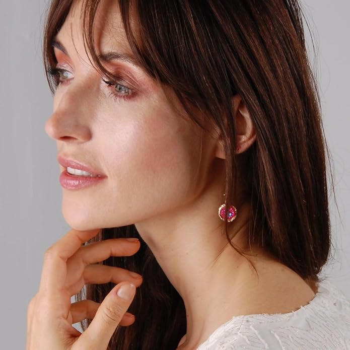 Simulated Druzy Threader Drop Earrings for Women - Gold, Silver, or Rose Gold Tone Trendy Boho Dangles with Sparkly Round Stone