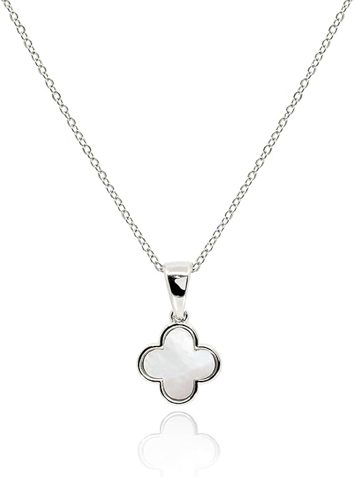 MUSEQVE Four Leaf Clover Necklace for Women Dainty Mother of Pearl White Black Onyx Pink Blue Mint Green Crystal Lucky Clover Pendant 14K Gold Plated Jewelry Gifts [CVRN]