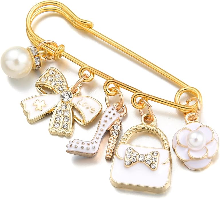 PHAETON 10PCS Elegant Retro Women Brooch Pin with Butterfly Bow, High-heel Shoes, Handbag, Flower, Pearl Pendant for Women Girls Gift