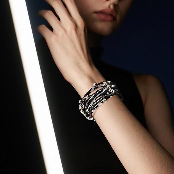 VIBILIA Boho Leather Wrap Bracelets for Women Multi-Layer Bracelets with Strong Clasp Jewelry for Women