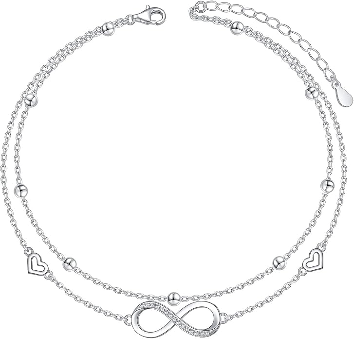 Anklet for Women S925 Sterling Silver Adjustable Foot Evil Eye Starfish Heart Bead Butterfly Celtic Knot Cross Multilayer Layered Ankle Bracelet Jewelry