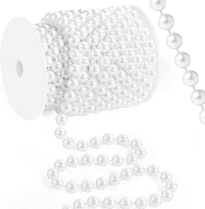 33 Feet Faux Pearl Garland, 10mm Pearl String Roll Strands, Extended String of Pearls Garland for Christmas Tree Wedding Party Decoration Centerpieces Flowers DIY Crafts (White)