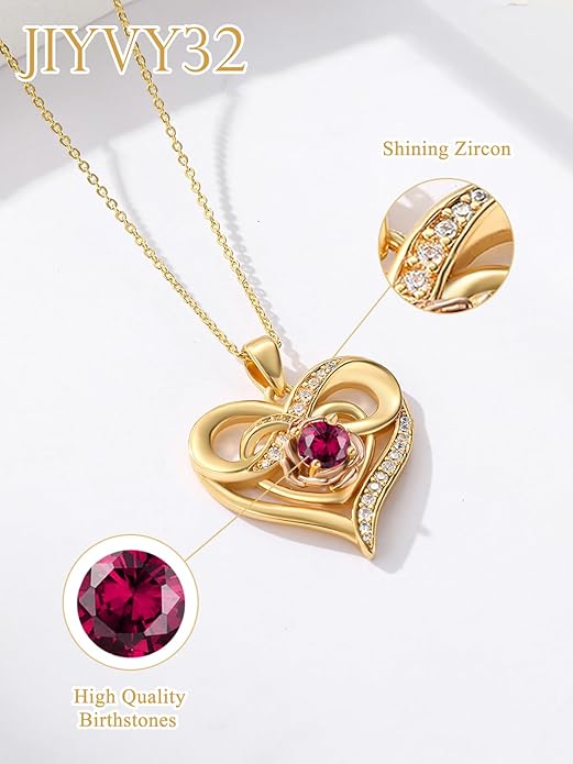Infinite Heart Birthstone Necklaces for Women Gold Plated Pendant Wedding Anniversary Birthday Gift for Wife Her Mom Grandma Daughter Jewelry with Round Birthstone