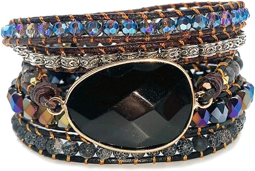 ZOSOJONA Boho Handmade Natural Stone Wrap Bracelets Turquoises Crystal Beads Bracelet Jewelry