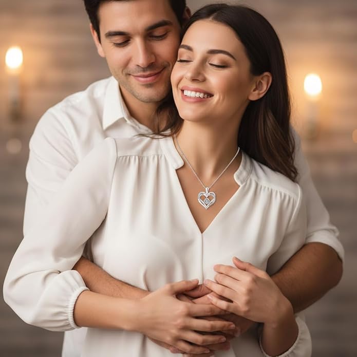 Birthstone Heart Necklace for Women Wife Girlfriend Mom Daughter Gifts S925 Silver Jewelry For Anniversary Rose Gold Gifts For Birthday Christmas Mothers Valentines Day