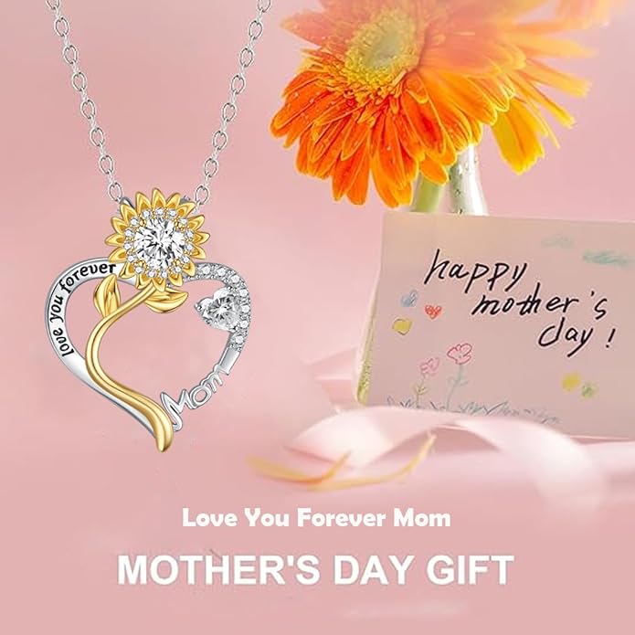 S925 Heart Necklace for Mom Wife Women S925 Sterling Silver Pendant Necklace Jewelry Gift for Mother's Day Birthday Christmas Wedding Thanksgiving Day Gift