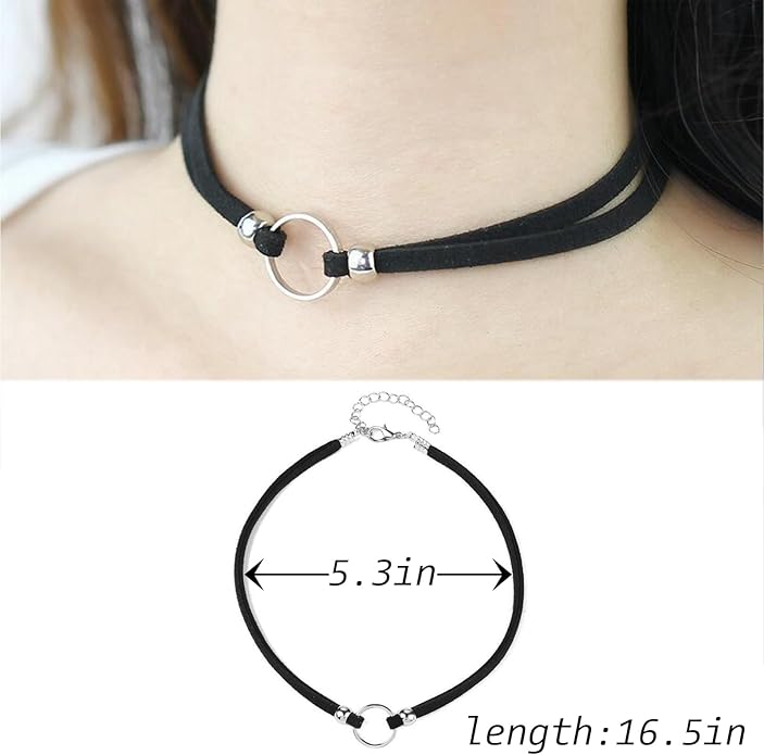 4 Pcs Choker Necklace For Women Black Adjustable Layered Velvet Leather Lace Collar Necklace Goth Jewelry Gifts