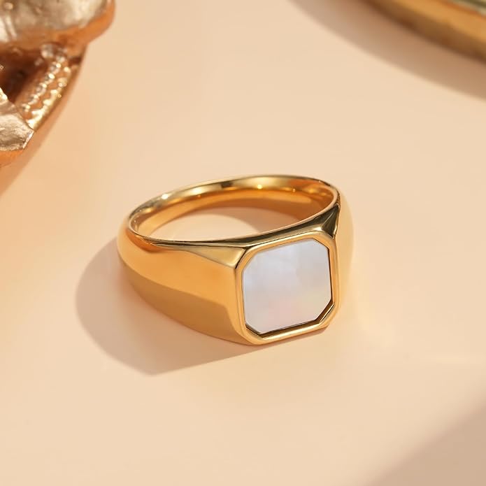 YeGieonr Gold Rings for Women Trendy Non Tarnish Chunky Gold Plated Ring, Waterproof Stainless Steel Gold Jewelry Gift